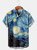 Mens Retro Van Gogh The Starry Night Lapel Loose Short Sleeve Funky Hawaiian Shirts