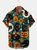 Men's Halloween Pumpkin Cat Print Casual Breathable Short Sleeve Shirt