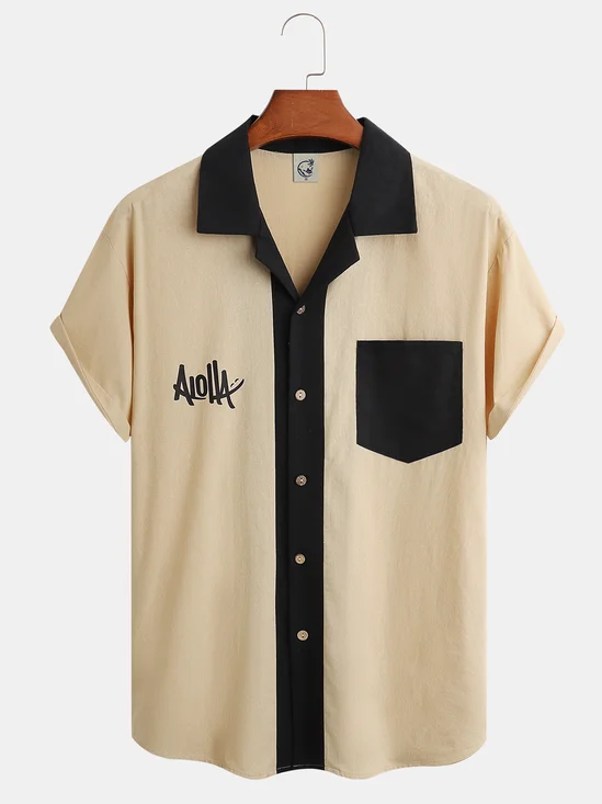 Paneled Color Contrast Breast Pocket Short Sleeve Resort Shirt