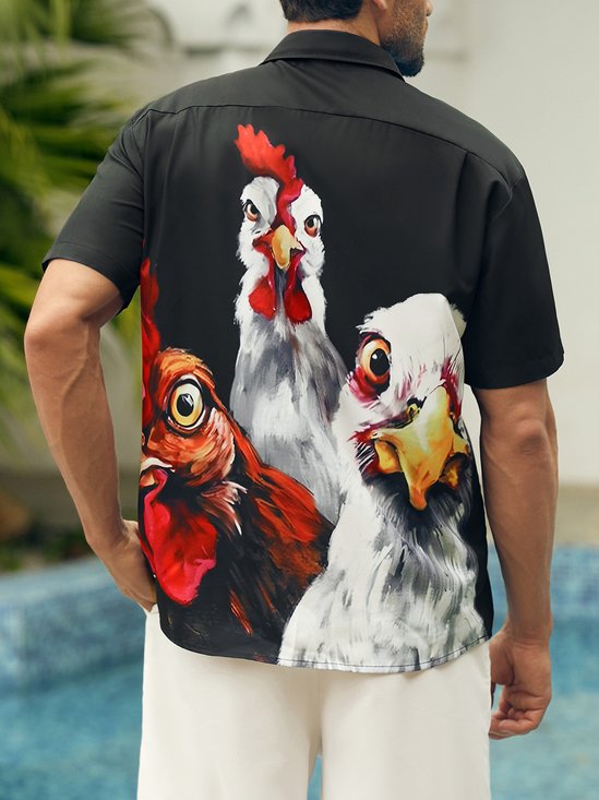 Hardaddy Rooster Chest Pocket Short Sleeve Casual Shirt
