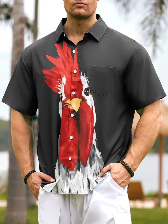 Hardaddy Rooster Chest Pocket Short Sleeve Casual Shirt