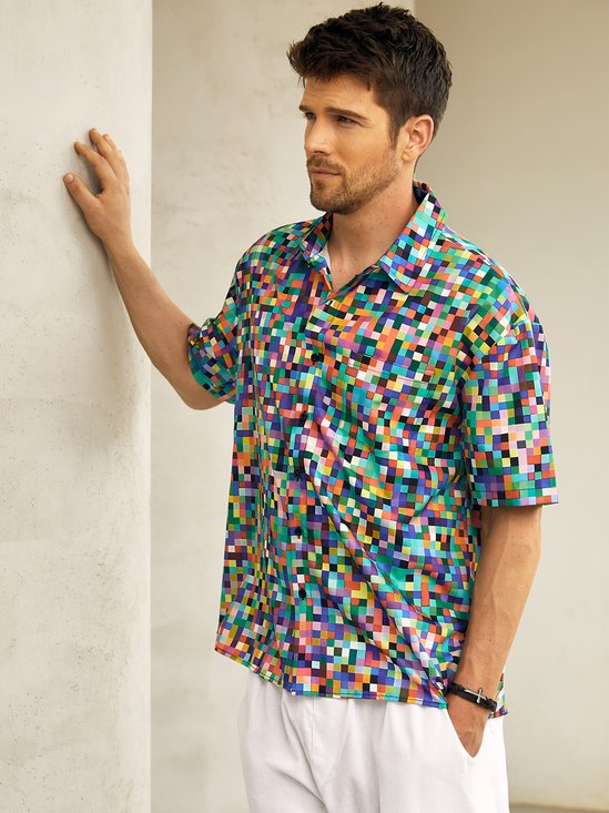 Hardaddy Mosaic Chest Pocket Short Sleeve Casual Shirt