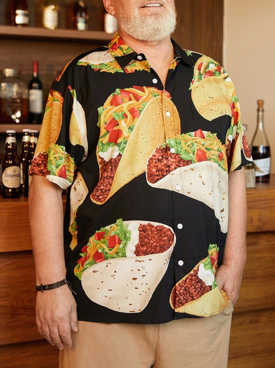 Hardaddy Big Size Tacos Chest Pocket Short Sleeve Casual Shirt