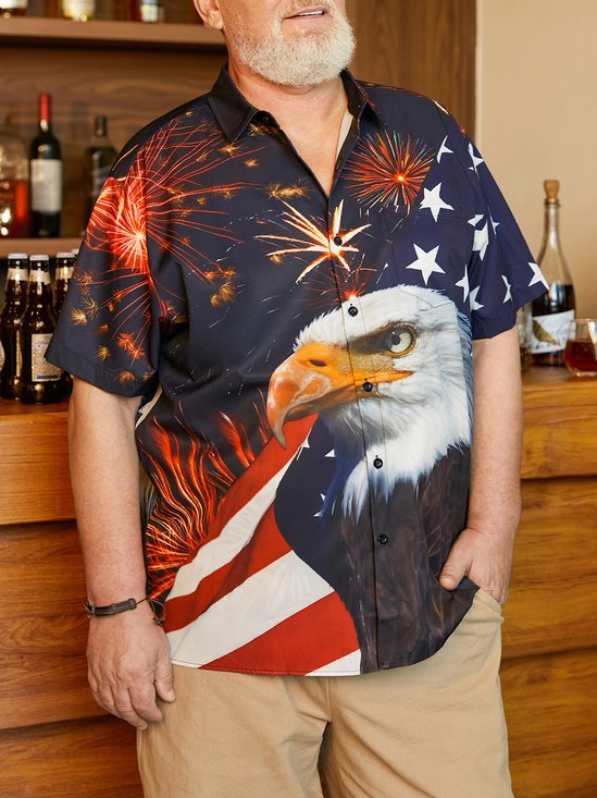 Hardaddy Big Size American Eagle Chest Pocket Short Sleeve Casual Shirt