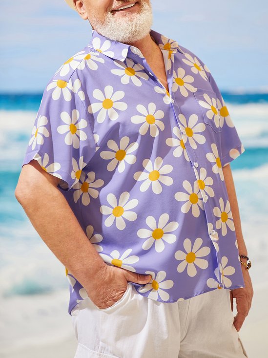 Hardaddy Big Size Floral Chest Pocket Short Sleeve Hawaiian Shirt