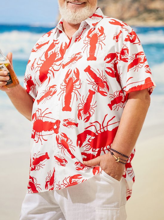 Hardaddy Big Size Lobster Chest Pocket Short Sleeve Hawaiian Shirt