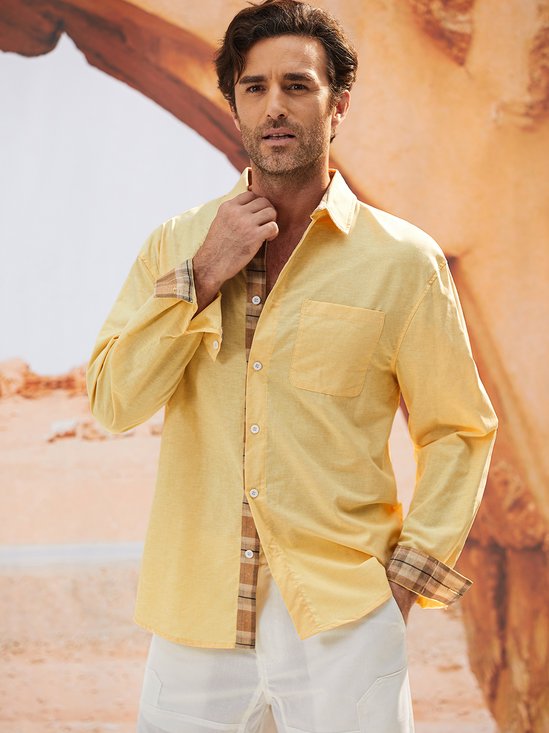 Hardaddy Cotton Plaid Contrast Long Sleeve Casual Shirt