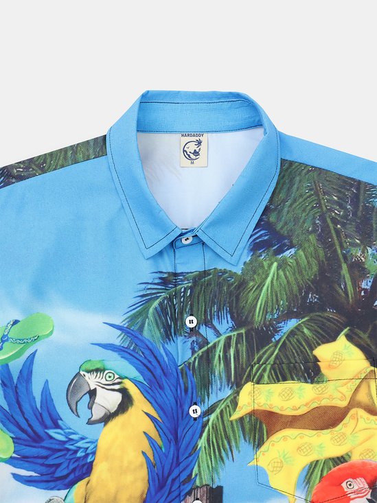 Hardaddy Parrots Chest Pocket Short Sleeve Hawaiian Shirt