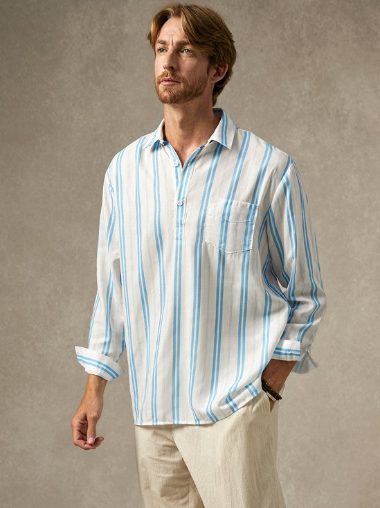 Hardaddy Striped Chest Pocket Long Sleeve Henley Shirt