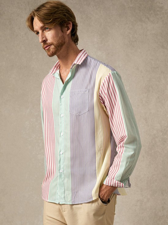 Hardaddy Contrast Stripes Chest Pocket Long Sleeve Casual Shirt