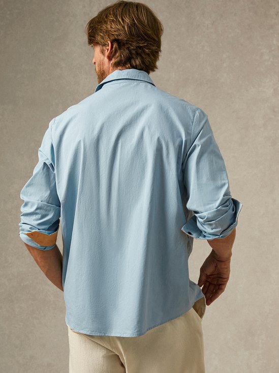 Hardaddy Stitching Color Contrast Chest Pocket Long Sleeve Casual Shirt