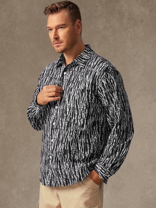 Hardaddy Abstract Striped Print Chest Pocket Long Sleeve Casual Shirt