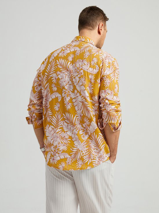 Hardaddy Tropical Floral Chest Pocket Long Sleeve Casual Shirt