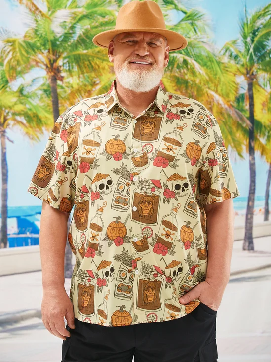 Hardaddy Big Size Skull Cocktail Chest Pocket Short Sleeve Hawaiian Shirt