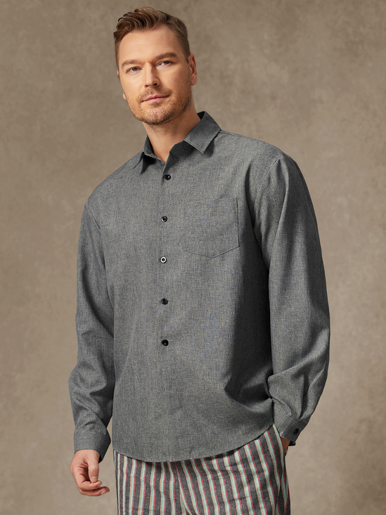 Hardaddy Plain Textured Fabric Long Sleeve Casual Shirt