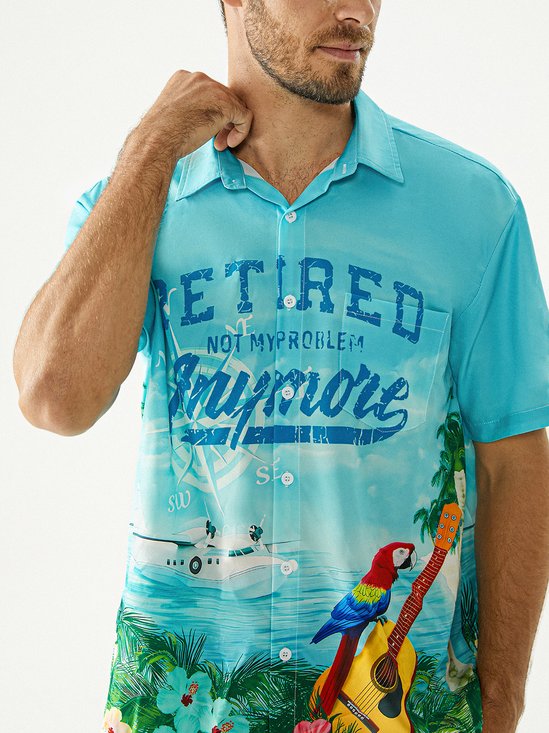 Hardaddy Parrots Margaritaville Themed Party Shirts Retired Not My Problem Anymore Chest Pocket Short Sleeve Hawaiian Shirt