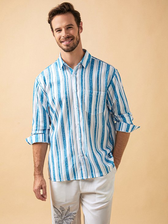 Hardaddy Striped Chest Pocket Long Sleeve Casual Shirt