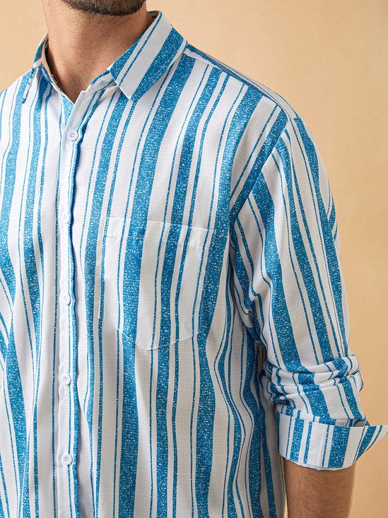 Hardaddy Striped Chest Pocket Long Sleeve Casual Shirt