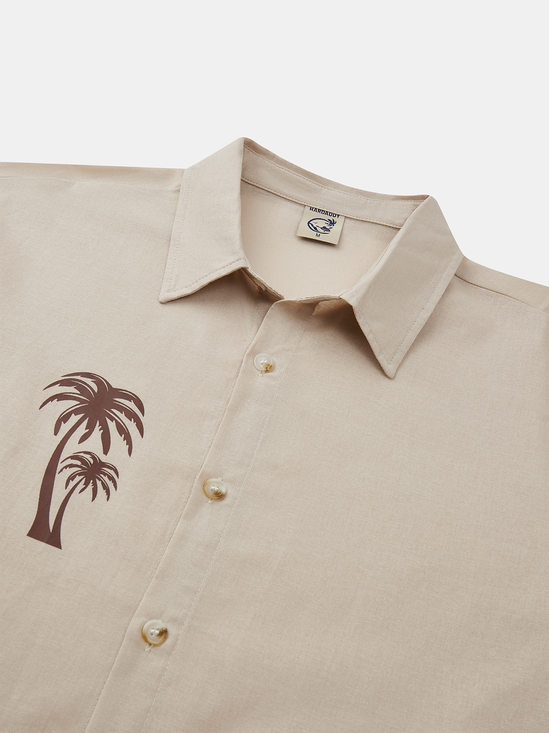 Hardaddy Cotton Coconut Tree Print Long Sleeve Casual Shirt