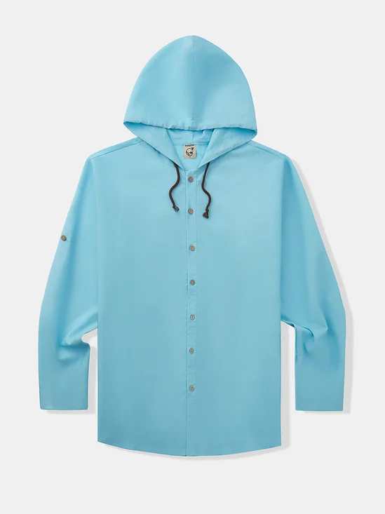 Cotton Plain Long Sleeve Casual Hooded Shirt