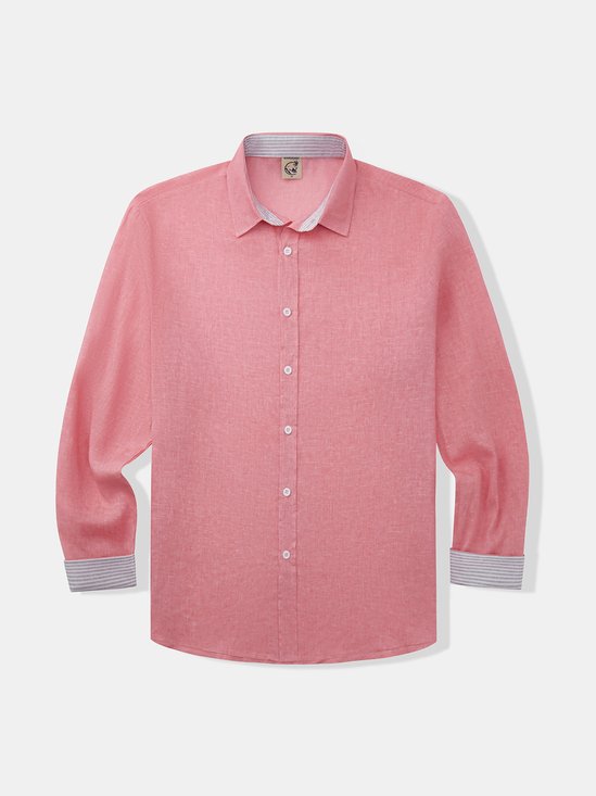 Hardaddy Cotton Plain Panel Stripe Long Sleeves Casual Shirt