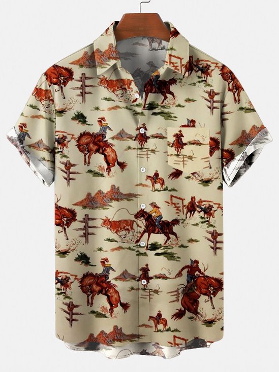 Men's Retro Cowboy Print Shirt