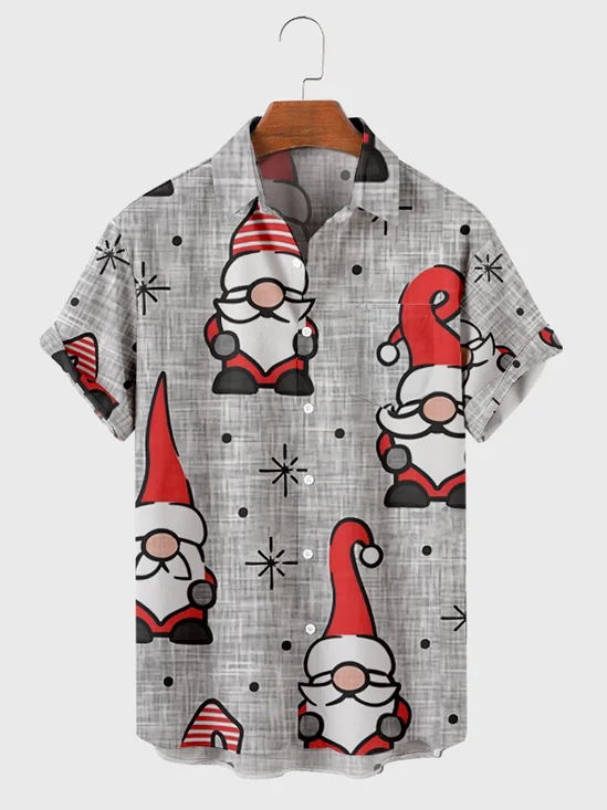 Short Sleeves Dwarf Santa Claus Print Shirt