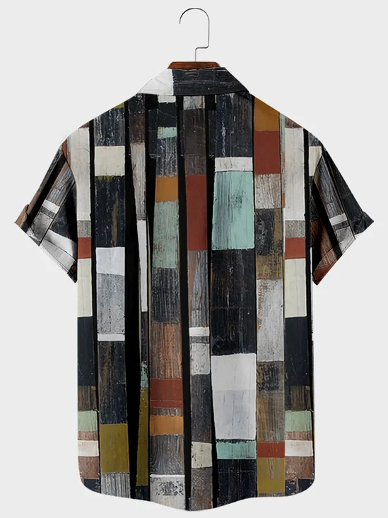 Hardaddy Hawaiian Retro Geometric Abstract Elements Men's Casual Short-sleeved Shirt