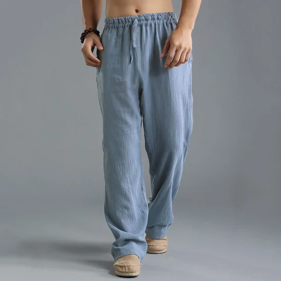 Hardaddy Solid Color Casual Cotton Linen Trousers