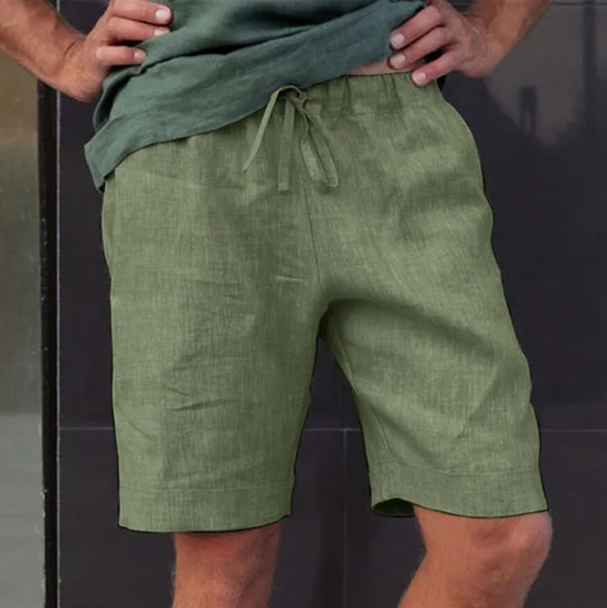 Hardaddy Men's Cotton Linen Style Elastic Waist Casual Shorts