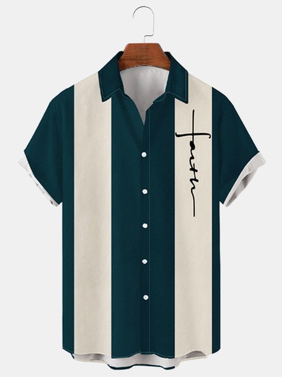 Striped Short Sleeve Shirt Collar Shirt & Top