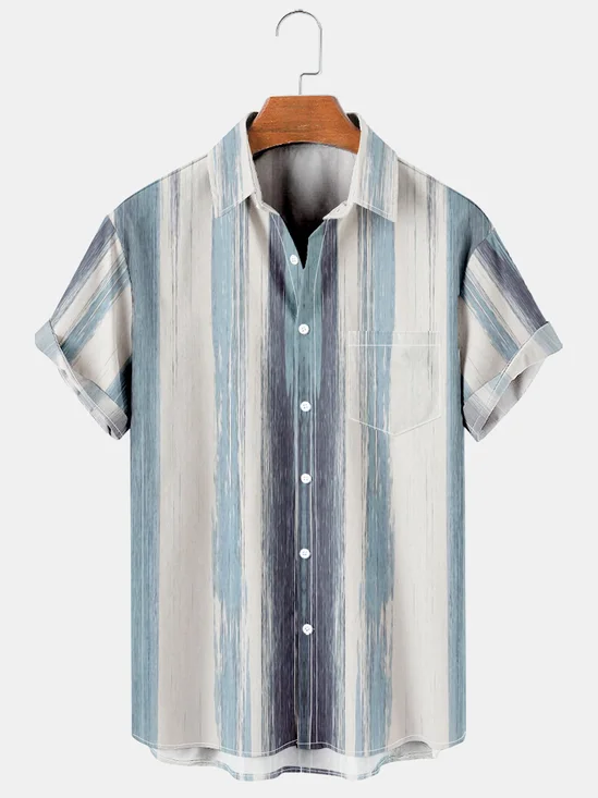 Men's Geometric Stripe Print Hawaiian Short Sleeve Shirt