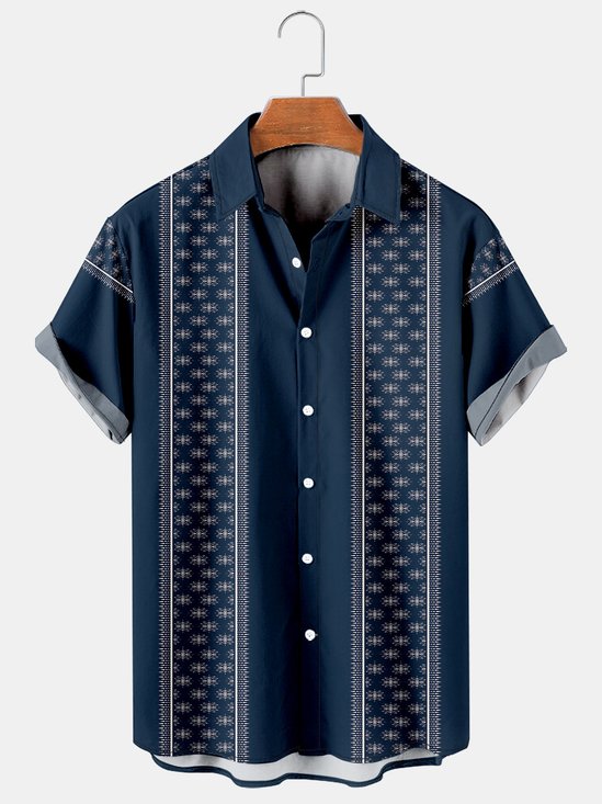 Mens Renaissance Vintage Print Casual Breathable Short Sleeve Shirt