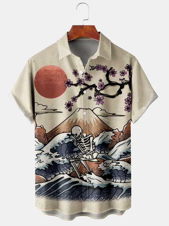 Skull Graphic Men's Casual Chest Pocket Short Sleeve Shirt
