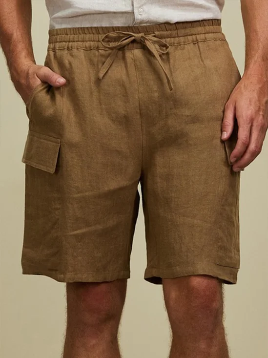 Hardaddy Cotton Linen Style American Casual Basic Versatile Linen Shorts