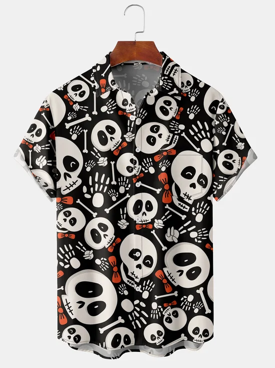 Men's Halloween Skull Print Casual Breathable Short Sleeve Shirt