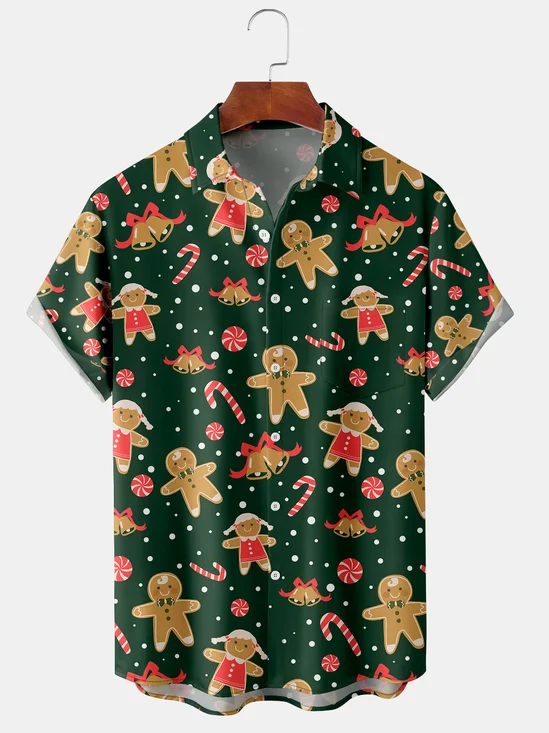 Men's New Christmas Print Casual Breathable Hawaiian Short Sleeve Shirt