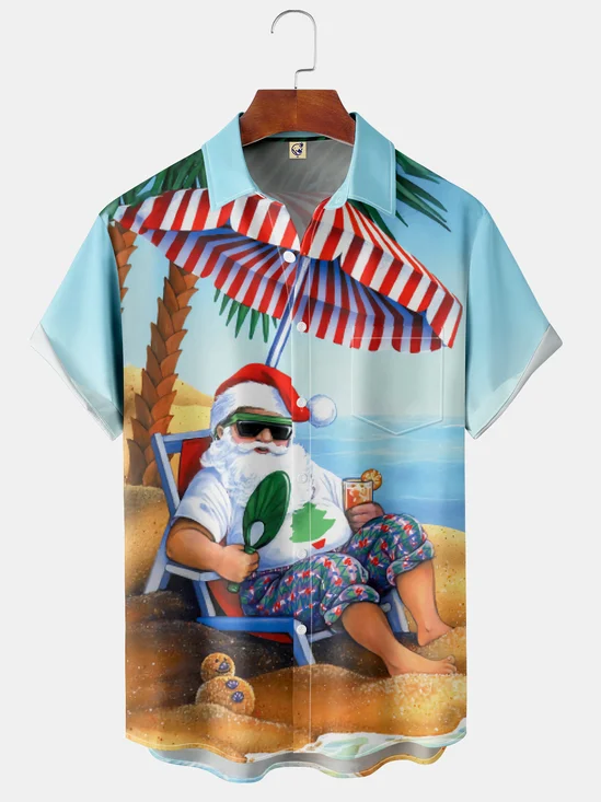 Christmas Chest Pocket Short Sleeve Hawaiian Shirt