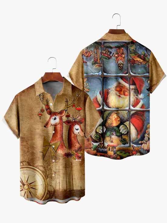 Men's Christmas Print Fashion Lapel Short Sleeve Hawaiian Shirt