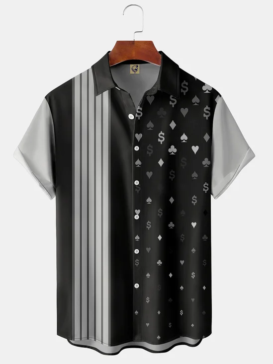 Men's Creative Playing Card Pattern Print Casual Breathable Hawaiian Short Sleeve Shirt