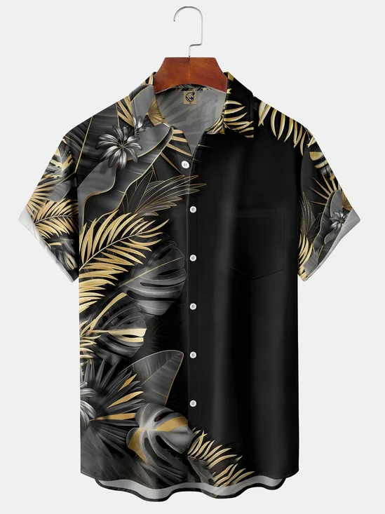 Men's Coconut Tree Print Fashion Hawaiian Lapel Short Sleeve Shirt