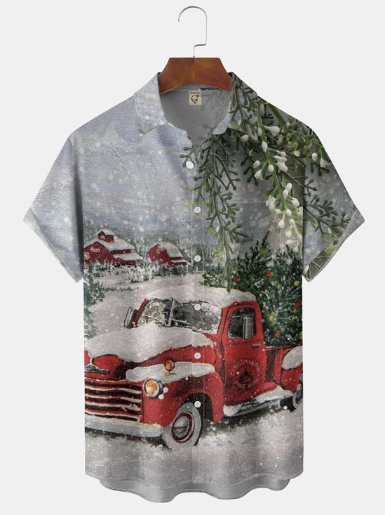 Christmas Chest Pocket Short Sleeve Hawaiian Shirt