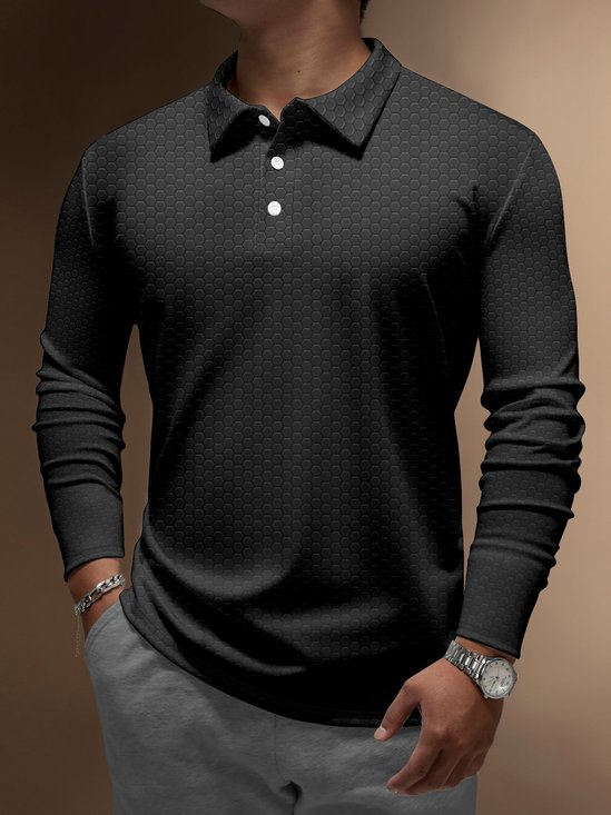 Gradient Hexagon Geometric Buttons Long Sleeve Polo