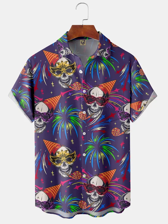 Mask Skull Chest Pocket Short Sleeve Shirt
