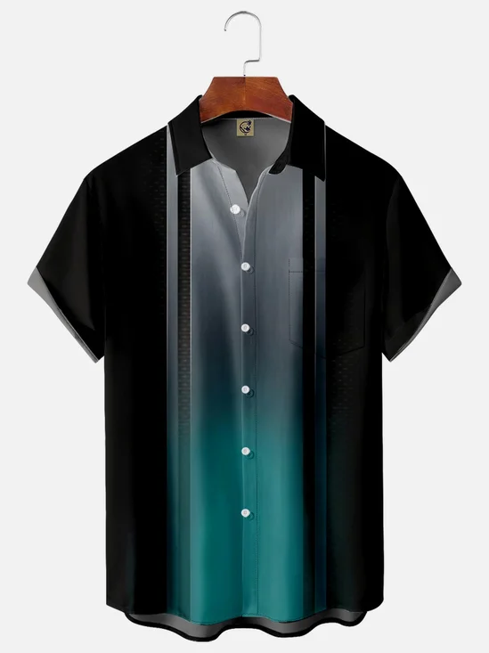 Hardaddy Gradient Color Chest Pocket Short Sleeve Bowling Shirt