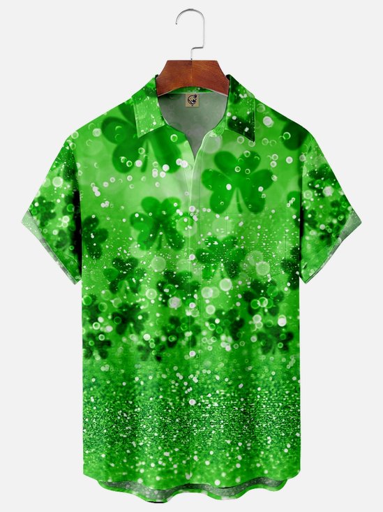 Hardaddy St. Patrick's Day Sharmark Chest Pocket Short Sleeve Casual Shirt