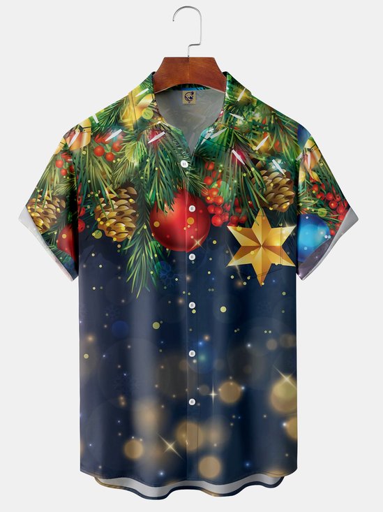 Christmas Chest Pocket Short Sleeve Casual Shirt