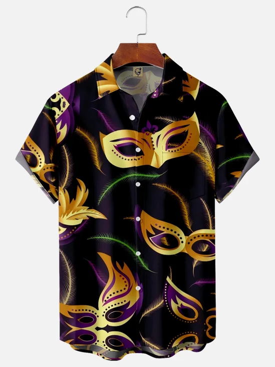 Carnival Mask Chest Pocket Short Sleeve Shirt