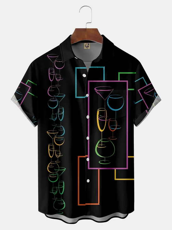 Cocktail Chest Pocket Short Sleeve Hawaiian Shirt