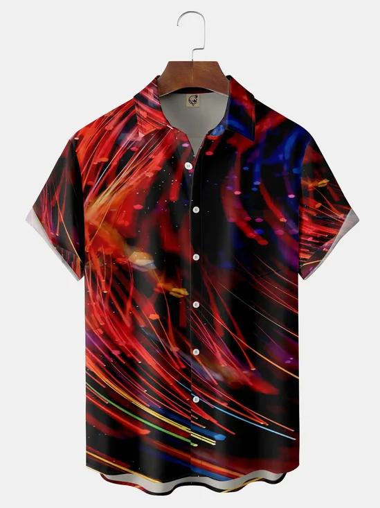 3D Lights Chest Pocket Short Sleeve Casual Shirts